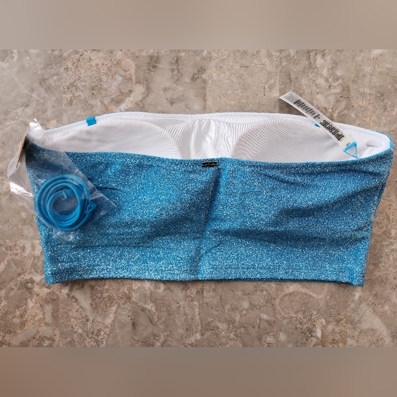 M 🖤VS PINK Swim Shimmer Bandeau Bikini Top Blue Shimmer - Picture 3 of 6